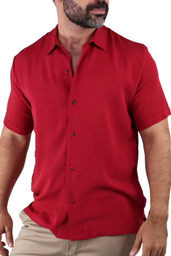 Camisa Manga Corta Roja Corte Amplio Sin Bolsas Para Caballero